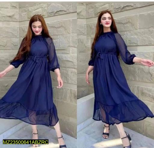 1 Pc Women's Stitched Chiffon Plain Frock